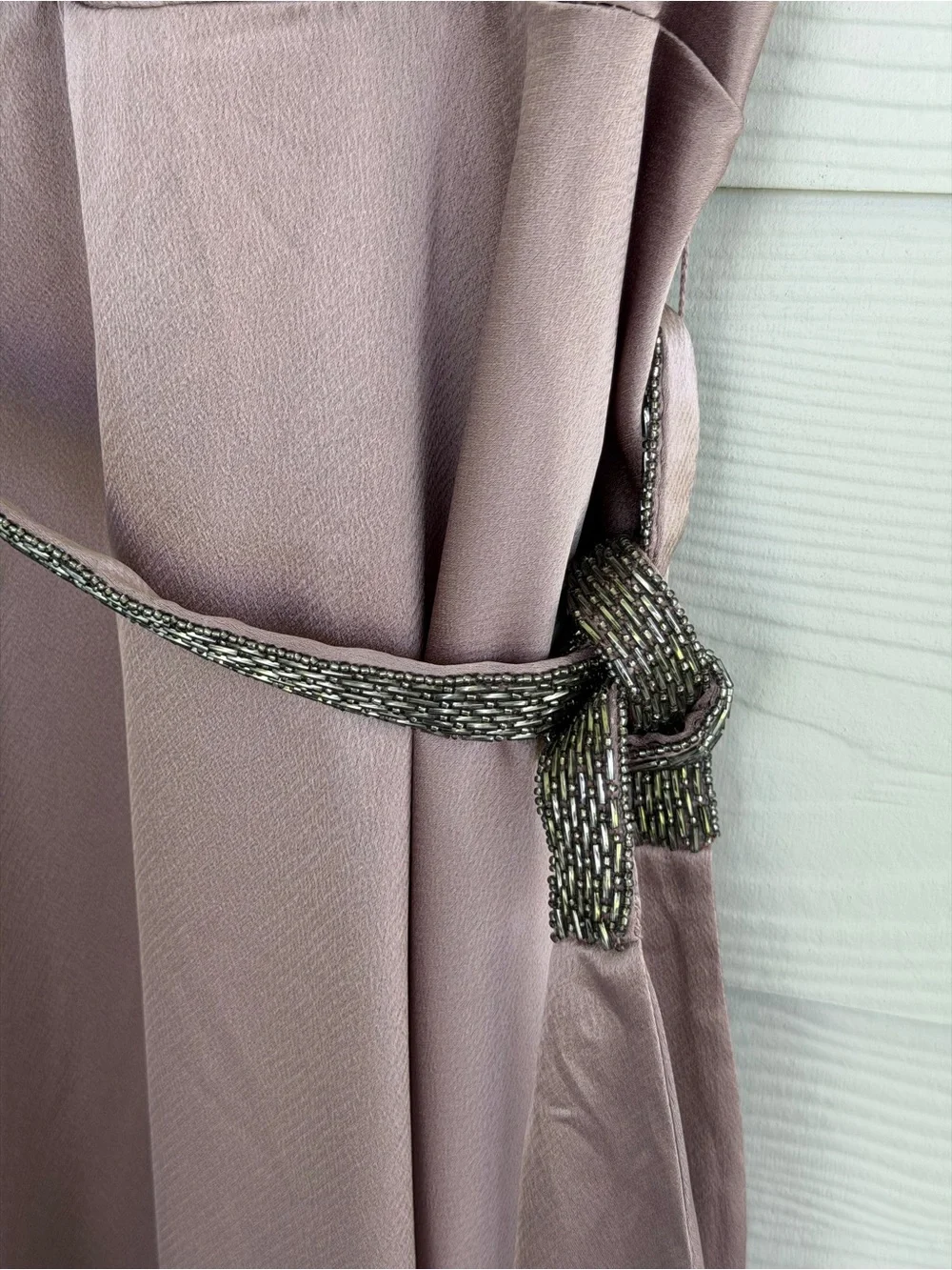NWT Lauren Ralph Lauren Dress Size 16 Mauve Satin Faux Wrap Midi Beaded Belt - Picture 5 of 11